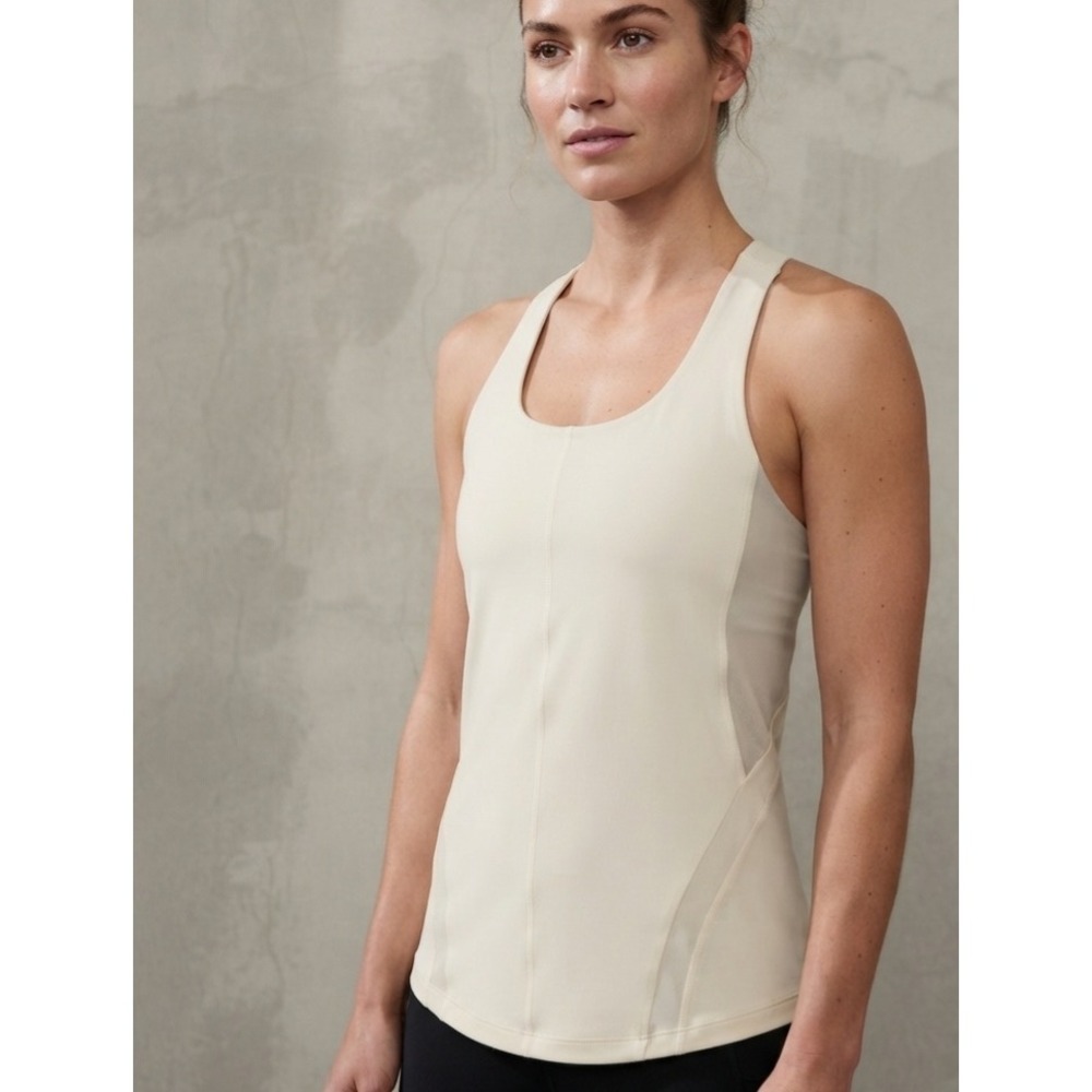 Athleta Activewear Mesh Panel Racerback Performance Yoga Tank Top Cream S